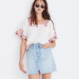 Madewell rigid denim a-line mini skirt